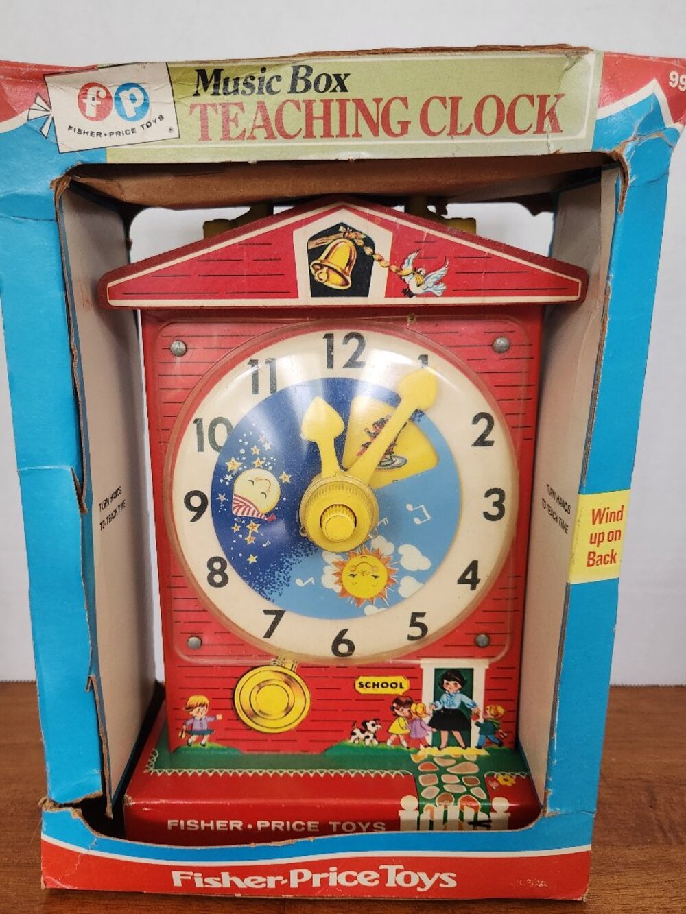 Vintage 1968 Fisher Price Toys Music Box Teaching Clock #998 w original box T2